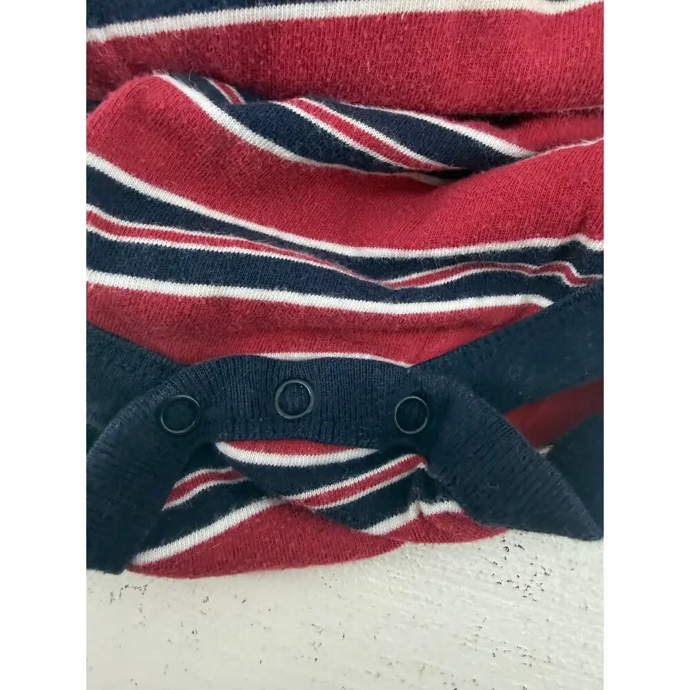 Vintage Children's Place Long Sleeve Bodysuit Red Blue Stripes 100% Cotton 4T